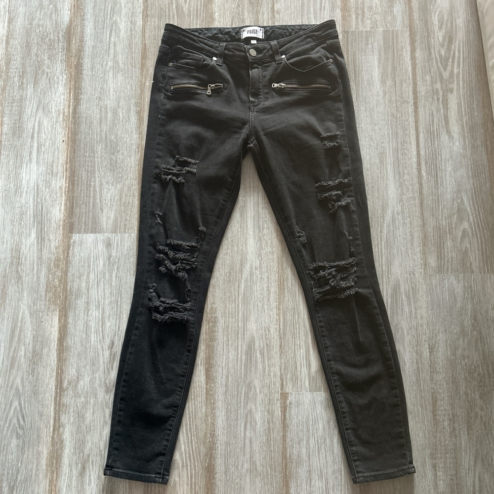 PAIGE Black Skinny Distressed Jeans